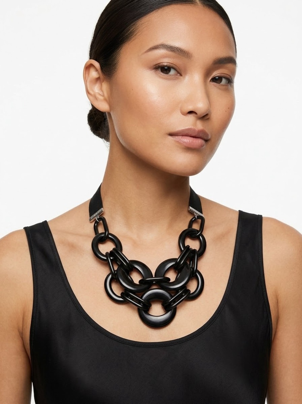 Bold Black Link Statement Necklace - Women Jewelry